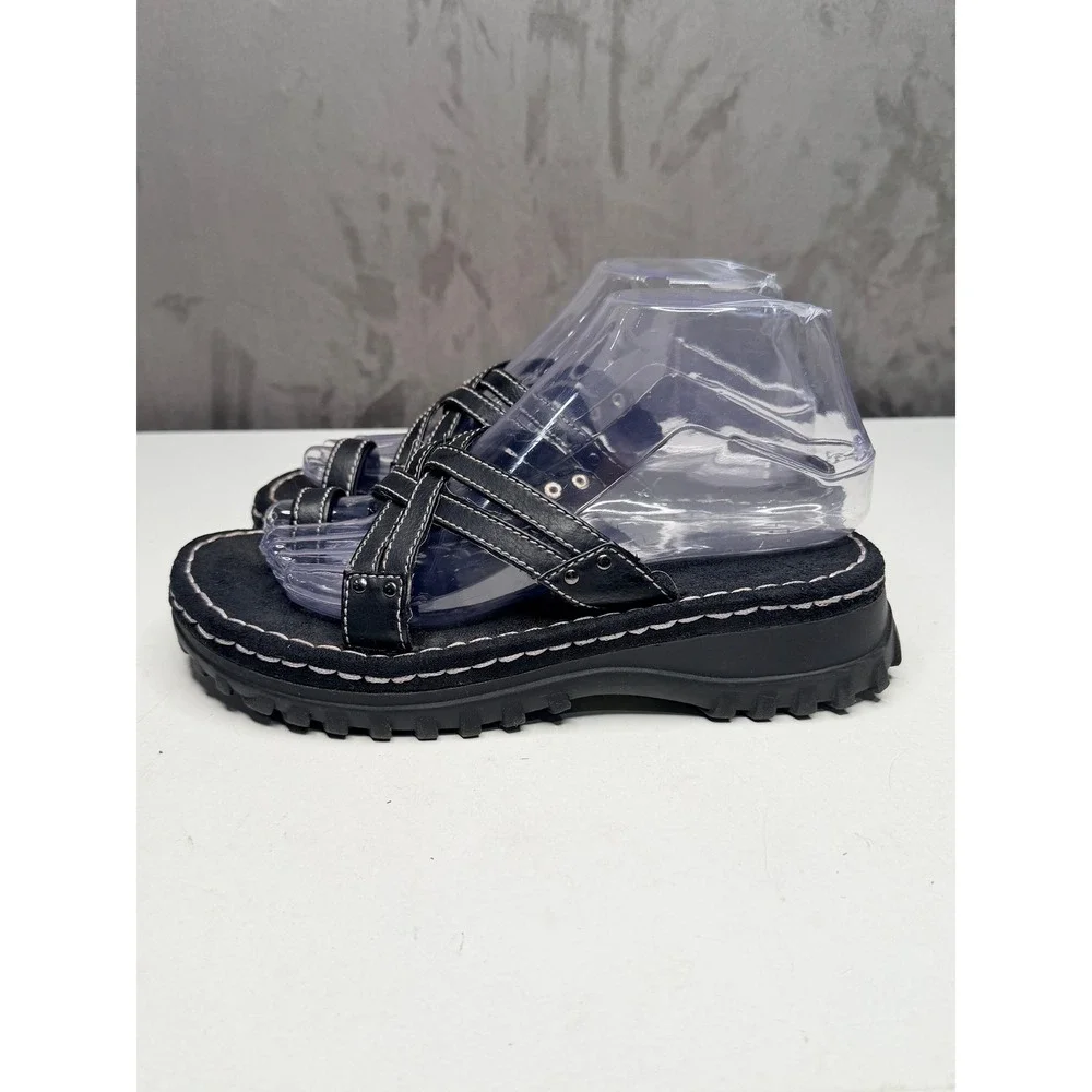 VTG Y2K Lower East‎ Side Platform Sandals Womens 7.5 Blk Chunky Strappy Lug Sole